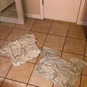 Secret Treasures  marble Pajama Set - Green and White